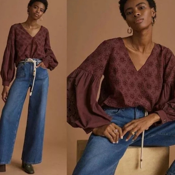 Anthropologie Tops - Anthropologie Embroidered Womens Blouse Size XS